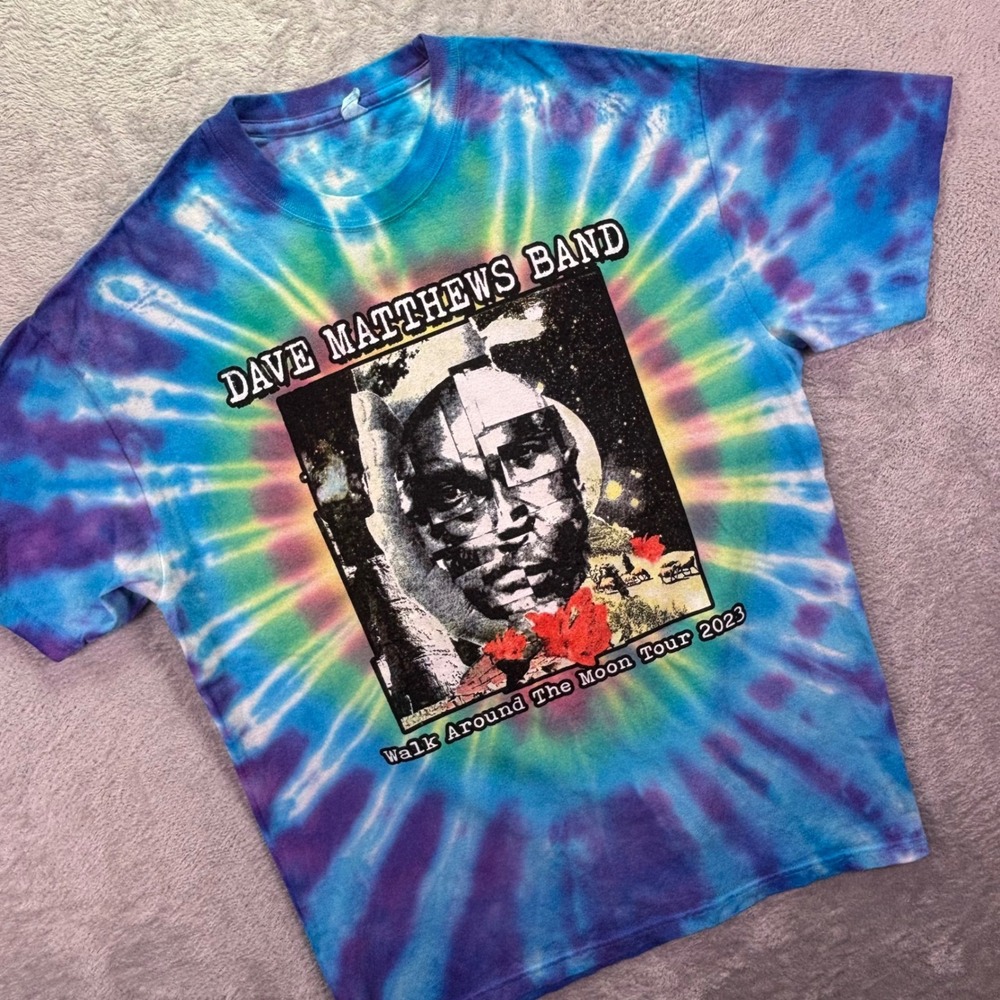 Dave Matthews Band Mens T-Shirt Sz L Blue Tie Dye 2023 Walk Around The Moon Tour